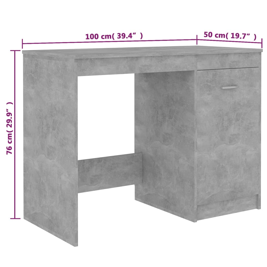 Desk Concrete Grey 100x50x76 cm Engineered Wood