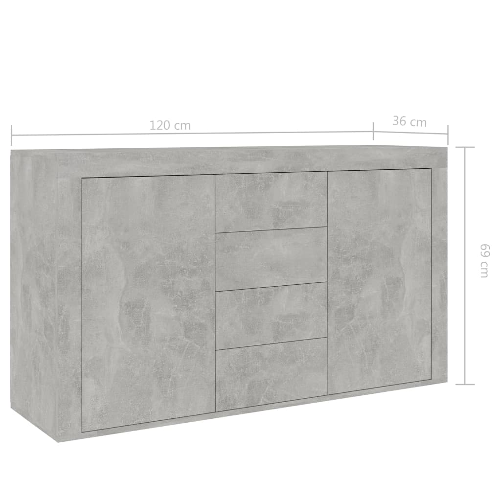 Sideboard Concrete Grey 120x36x69 cm Engineered Wood