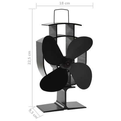 Heat Powered Stove Fan 4 Blades Black