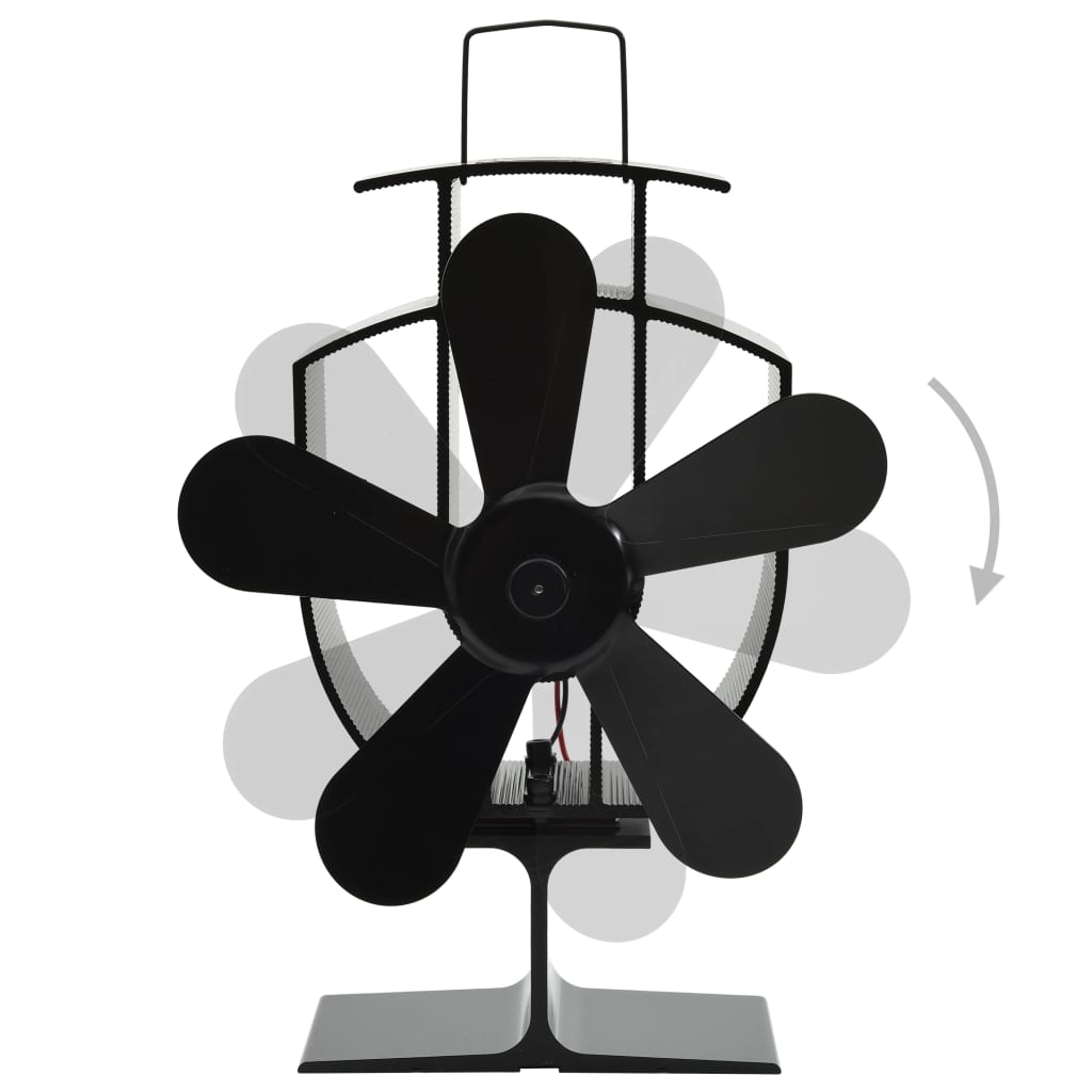 Heat Powered Stove Fan 5 Blades Black