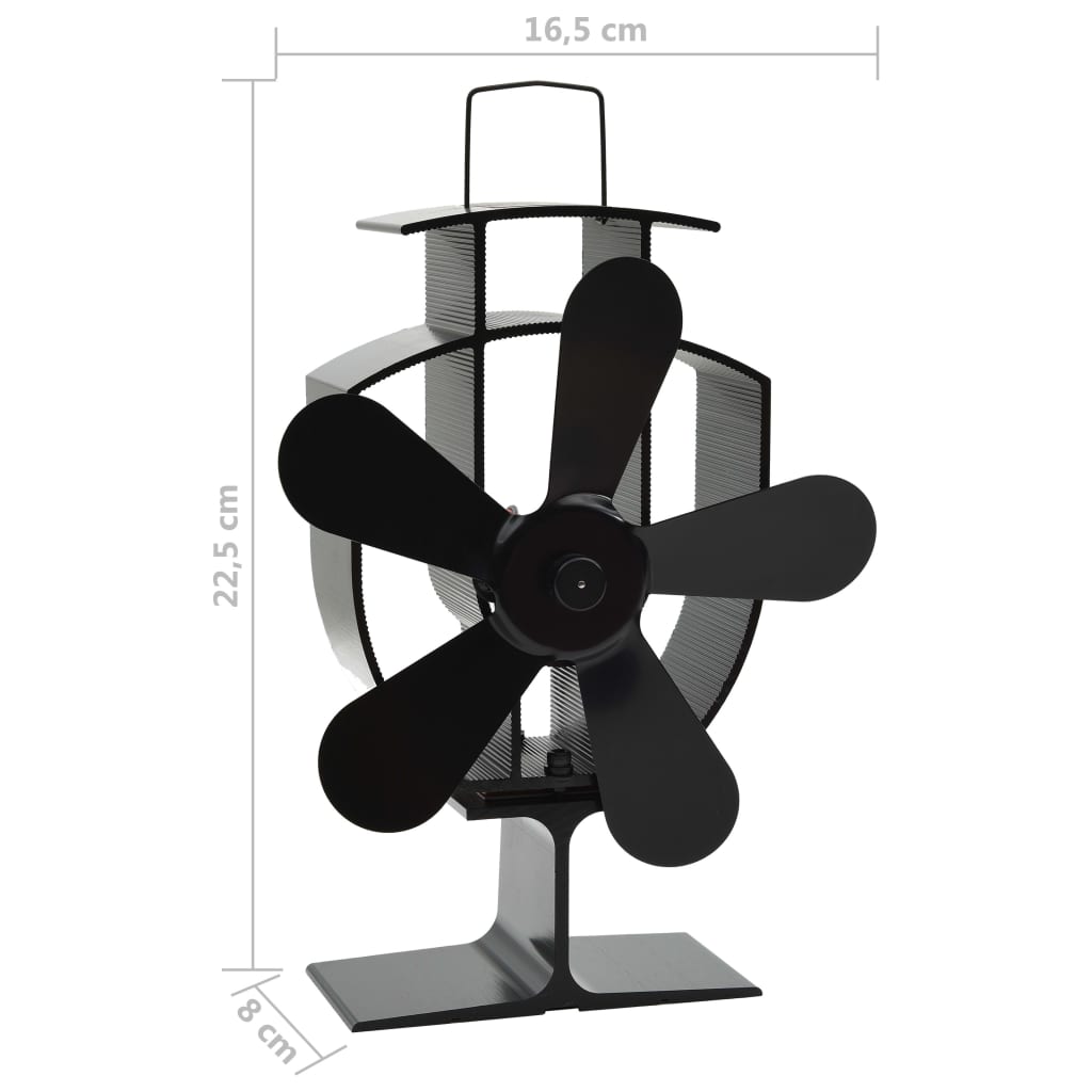 Heat Powered Stove Fan 5 Blades Black