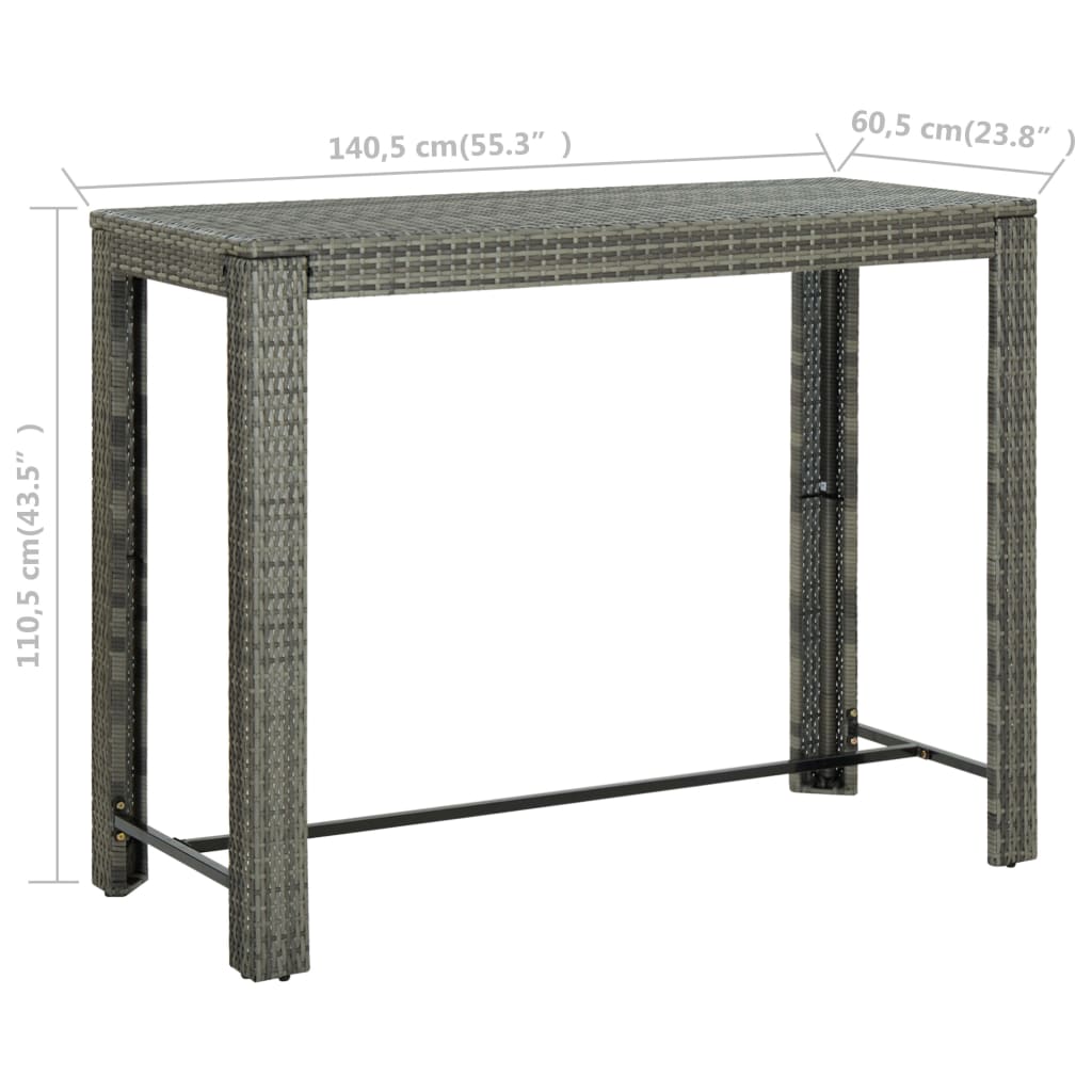 Garden Bar Table Grey 140.5x60.5x110.5 cm Poly Rattan