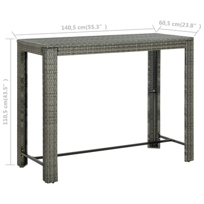 Garden Bar Table Grey 140.5x60.5x110.5 cm Poly Rattan