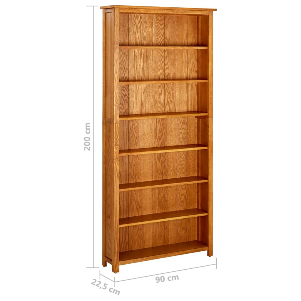 7-Tier Bookcase 90x22.5x200 cm Solid Oak Wood