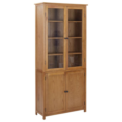 Bookcase with 4 Doors 90x35x200 cm Solid Oak Wood and Glass