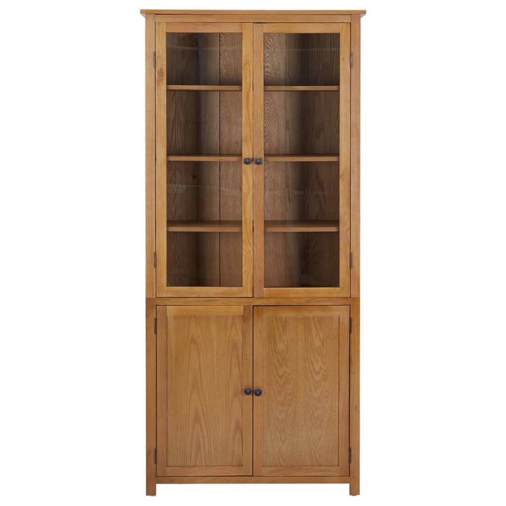 Bookcase with 4 Doors 90x35x200 cm Solid Oak Wood and Glass