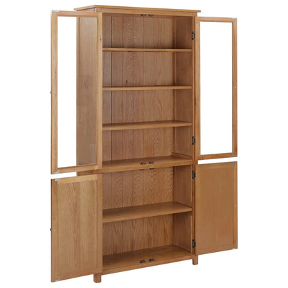 Bookcase with 4 Doors 90x35x200 cm Solid Oak Wood and Glass