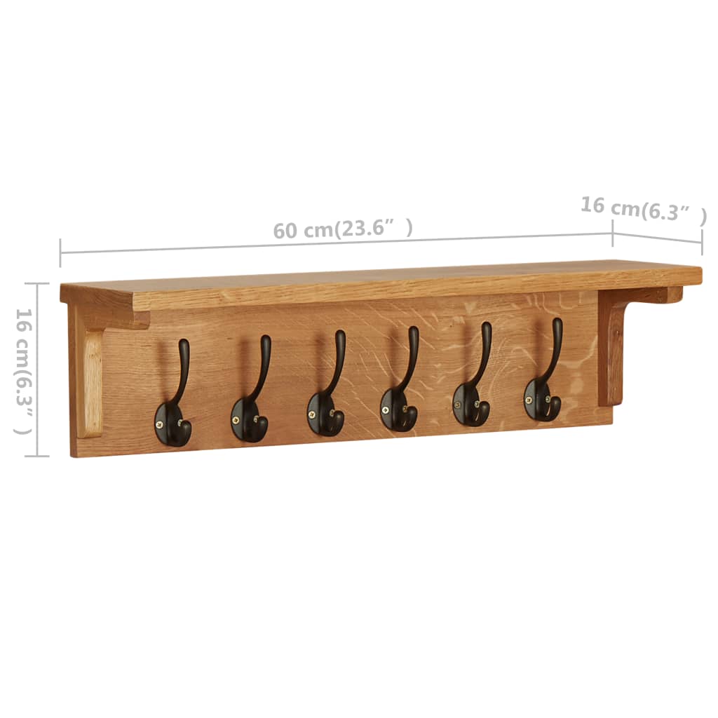 Coat Rack 60x16x16 cm Solid Oak Wood