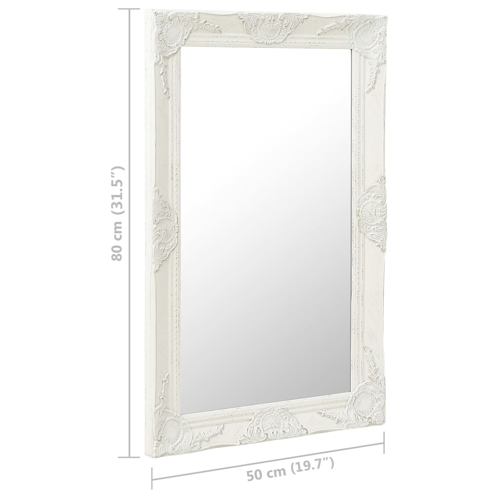 Wall Mirror Baroque Style 50x80 cm White