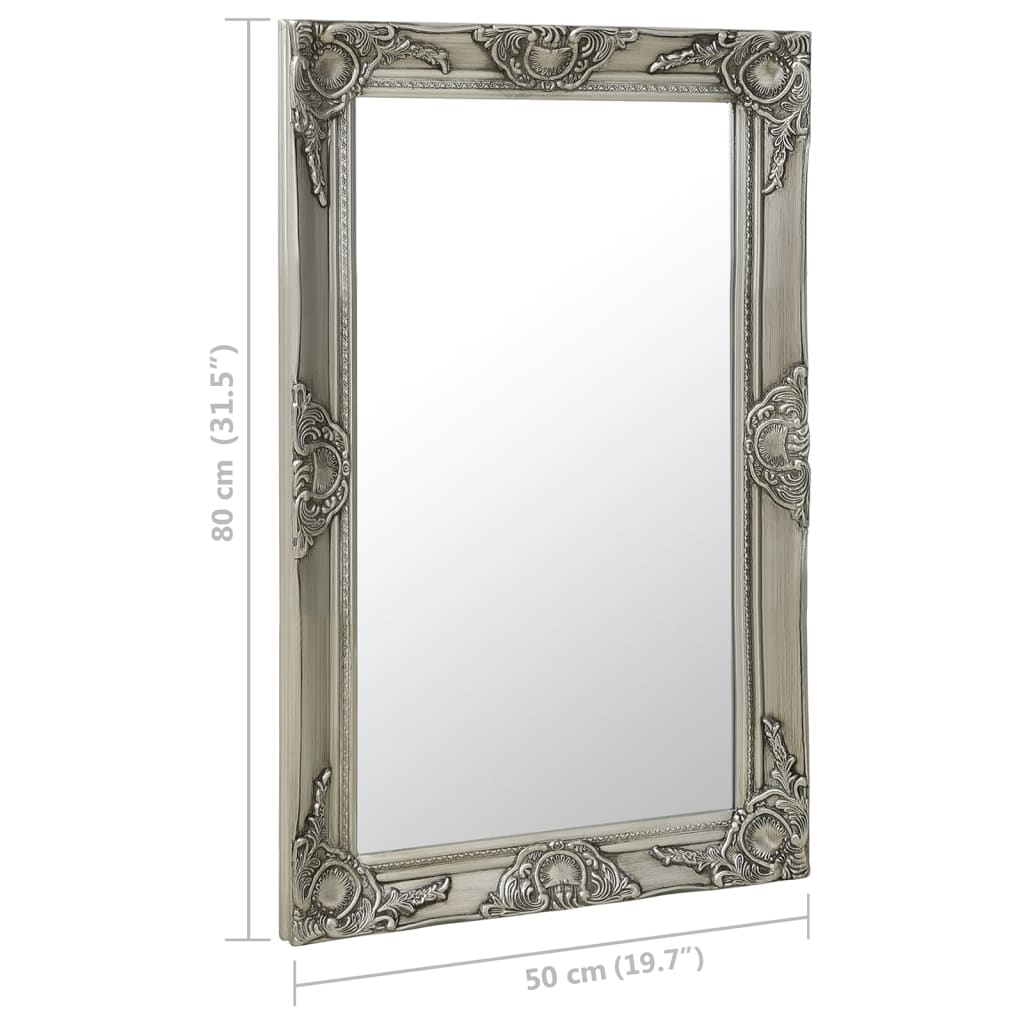 Wall Mirror Baroque Style 50x80 cm Silver