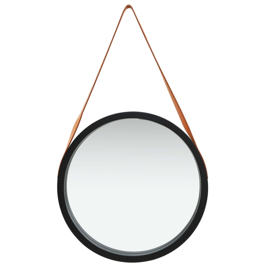 Wall Mirror with Strap 50 cm Black