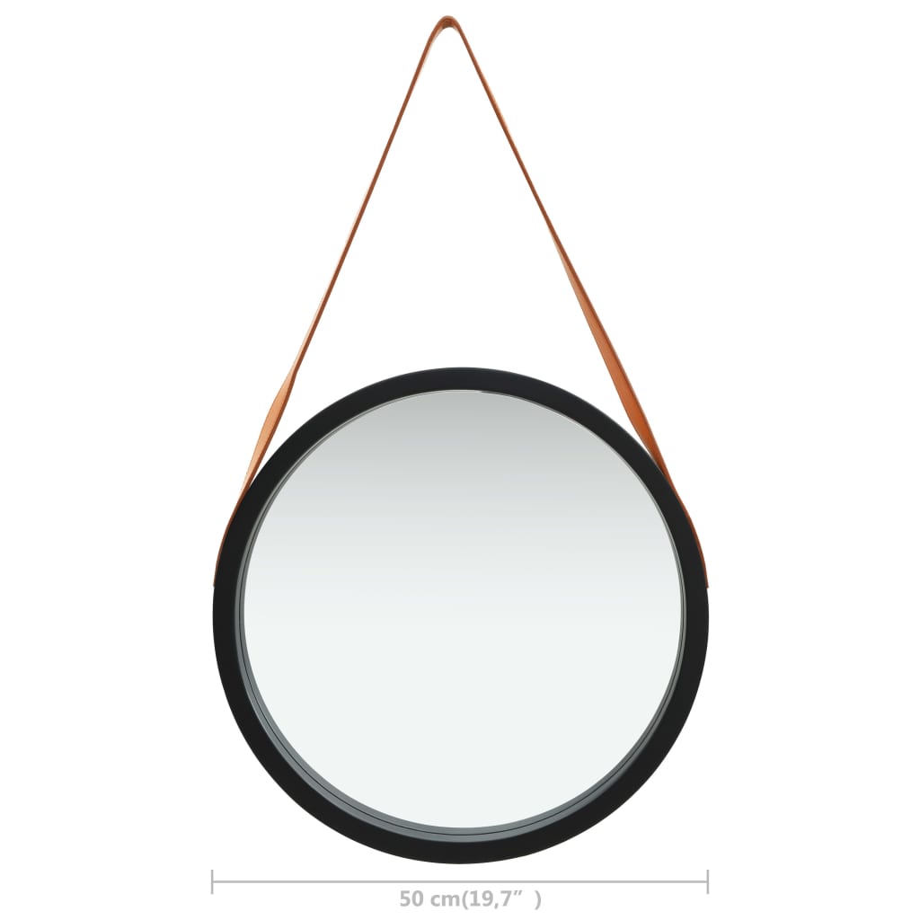 Wall Mirror with Strap 50 cm Black