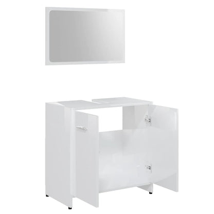 Bathroom Furniture Set High Gloss White Engineered Wood