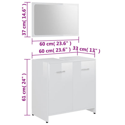 Bathroom Furniture Set High Gloss White Engineered Wood