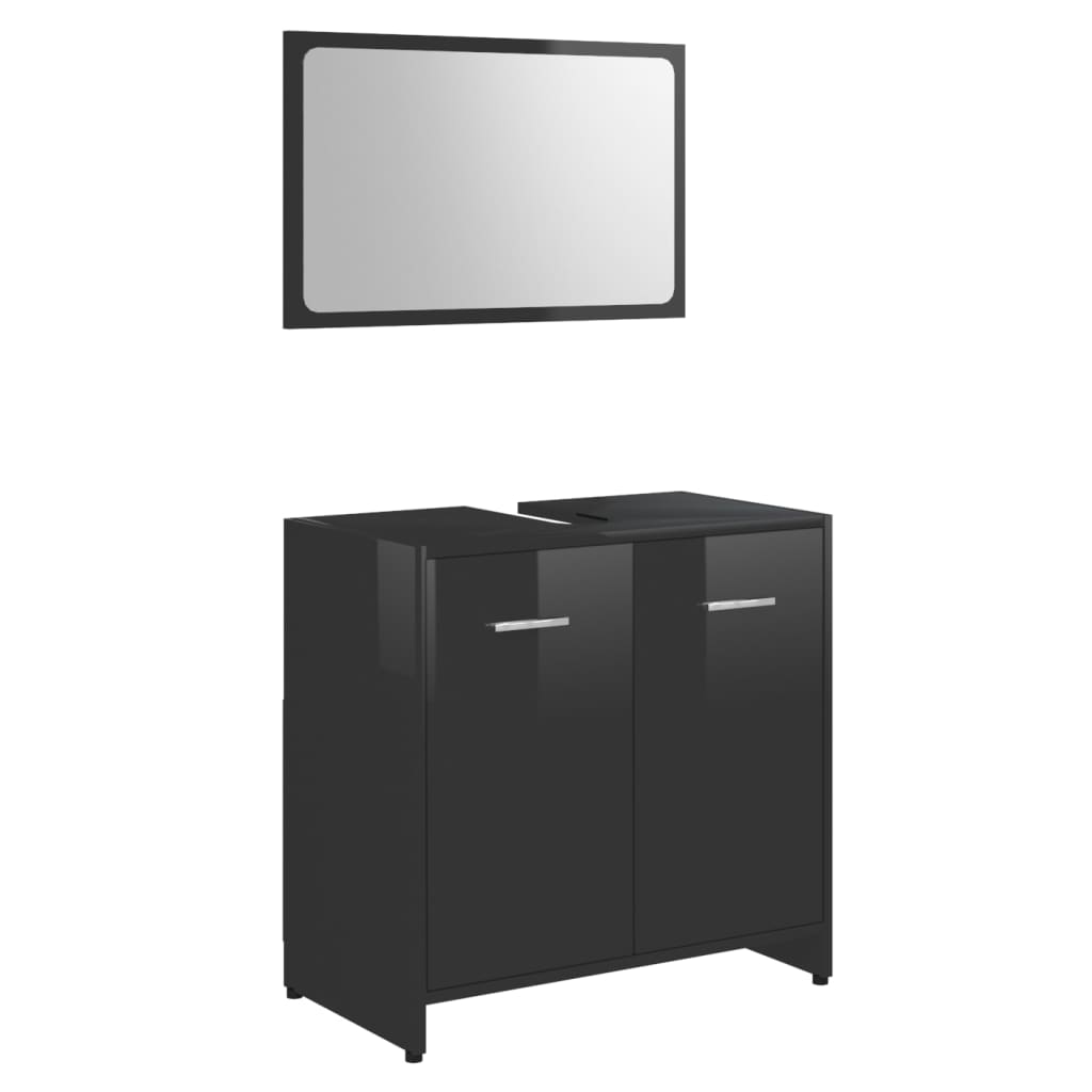 Bathroom Furniture Set High Gloss Black Engineered Wood