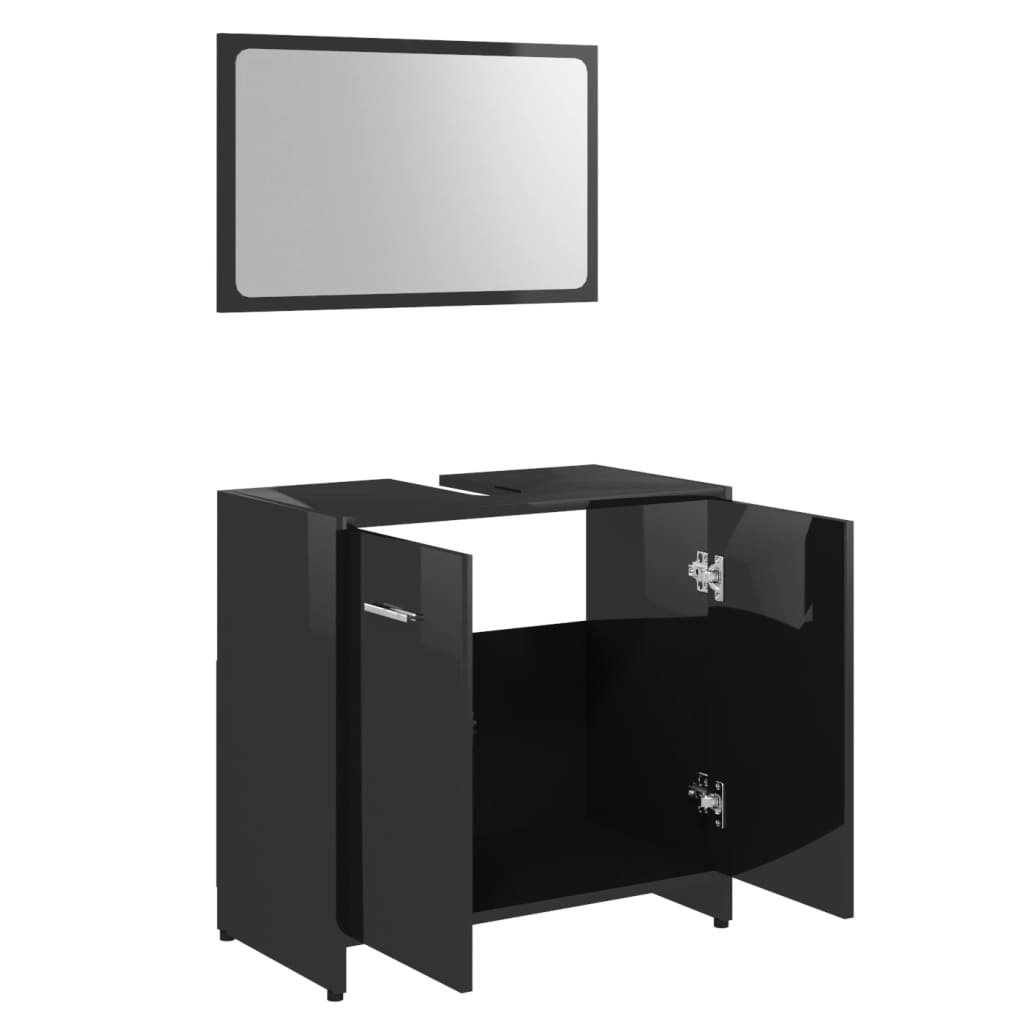 Bathroom Furniture Set High Gloss Black Engineered Wood