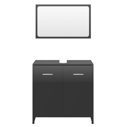 Bathroom Furniture Set High Gloss Black Engineered Wood