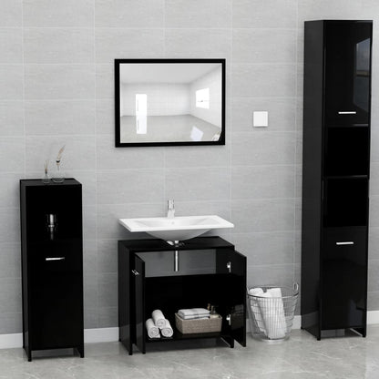 Bathroom Furniture Set High Gloss Black Engineered Wood