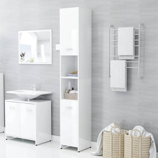 Bathroom Cabinet High Gloss White 30x30x183.5 cm Engineered Wood