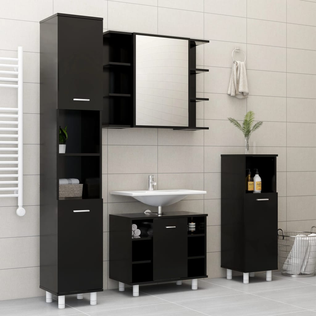 Bathroom Mirror Cabinet Black 80x20.5x64 cm Engineered Wood