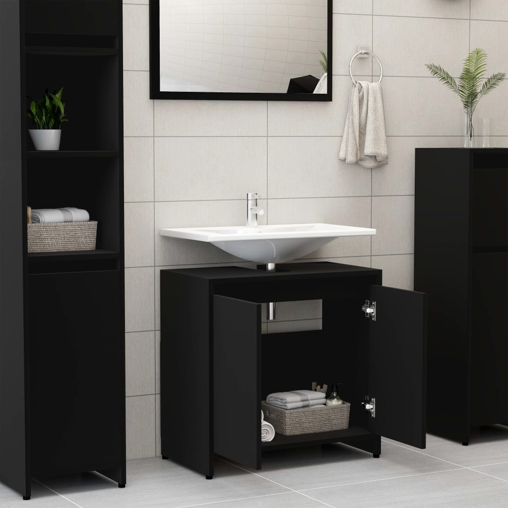 Bathroom Cabinet Black 60x33x61 cm Engineered Wood