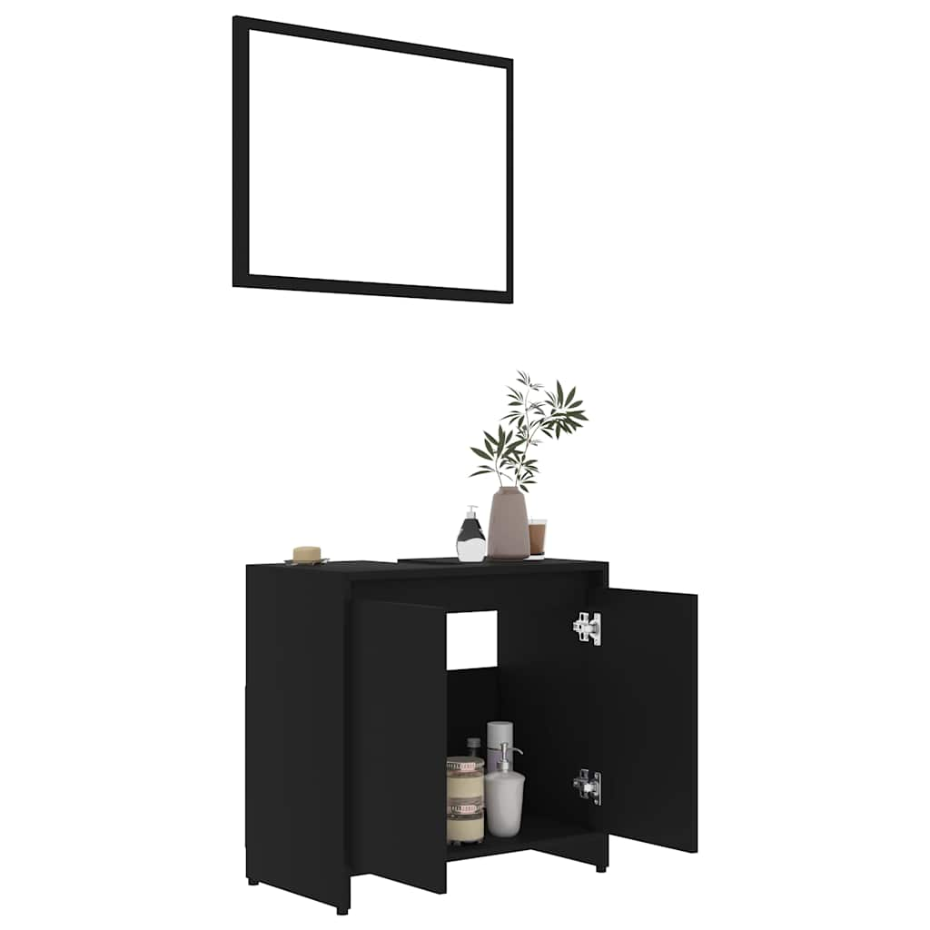 Bathroom Furniture Set Black Engineered Wood