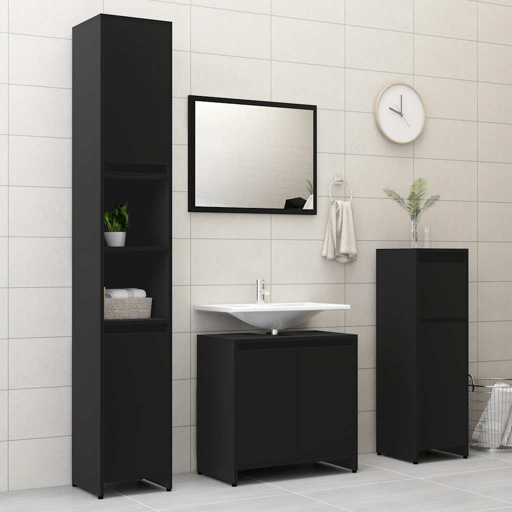 Bathroom Furniture Set Black Engineered Wood