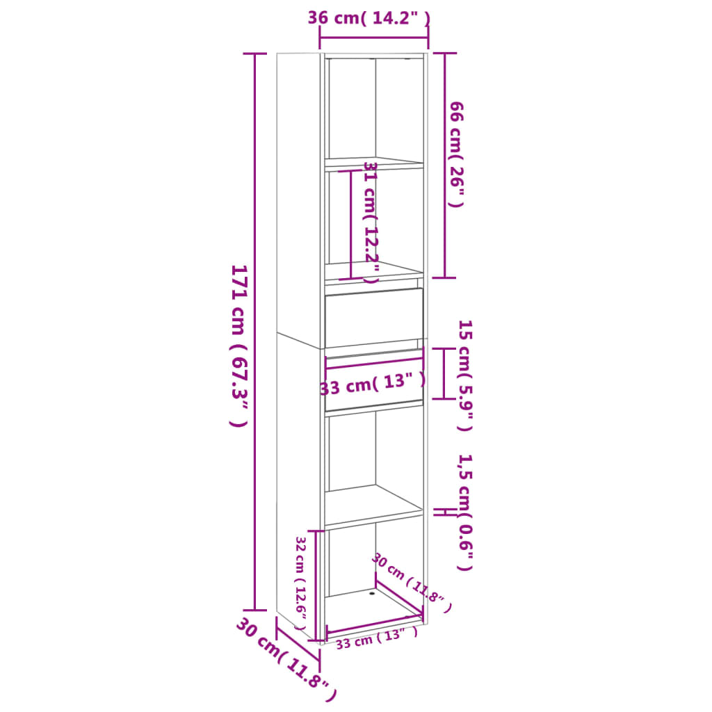 Book Cabinet White 36x30x171 cm Engineered Wood