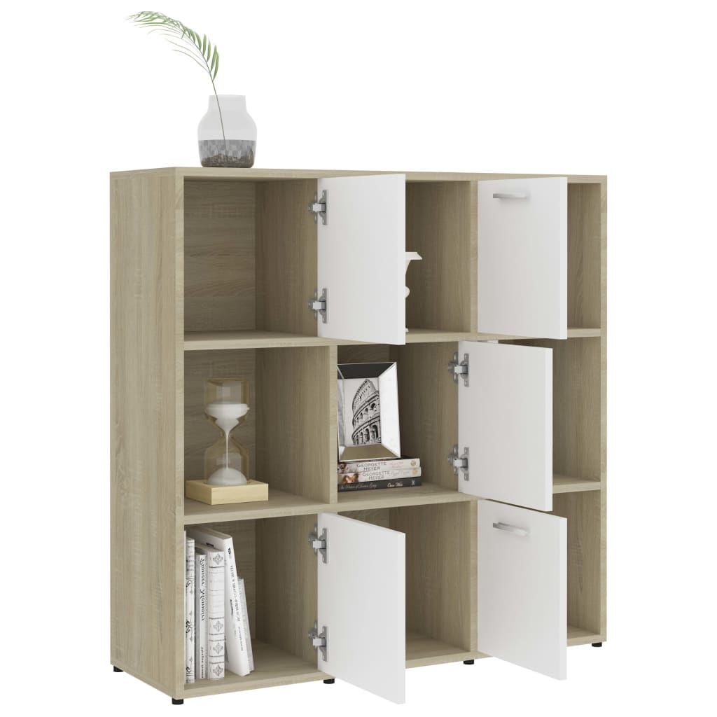 Book Cabinet White and Sonoma Oak 90x30x90 cm Engineered Wood