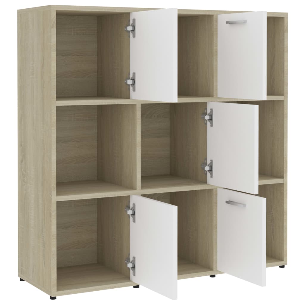 Book Cabinet White and Sonoma Oak 90x30x90 cm Engineered Wood