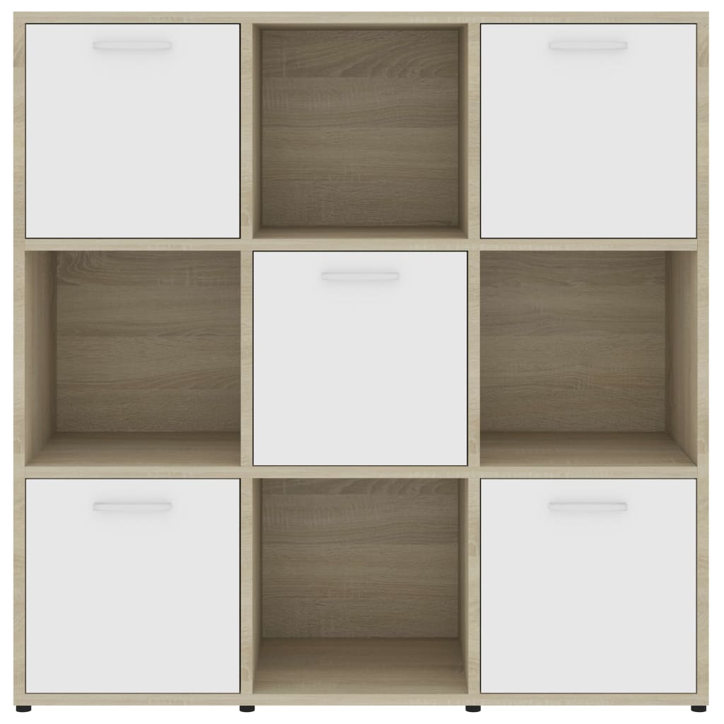 Book Cabinet White and Sonoma Oak 90x30x90 cm Engineered Wood