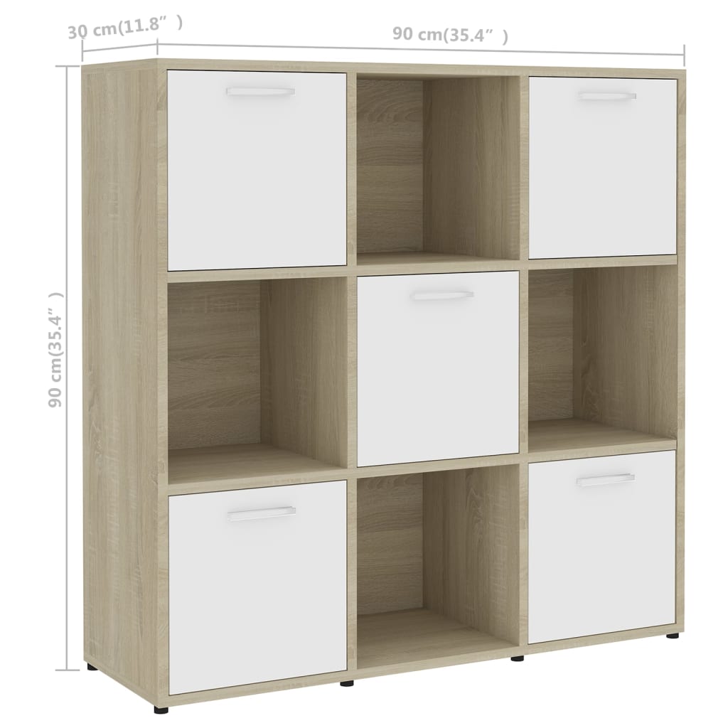 Book Cabinet White and Sonoma Oak 90x30x90 cm Engineered Wood