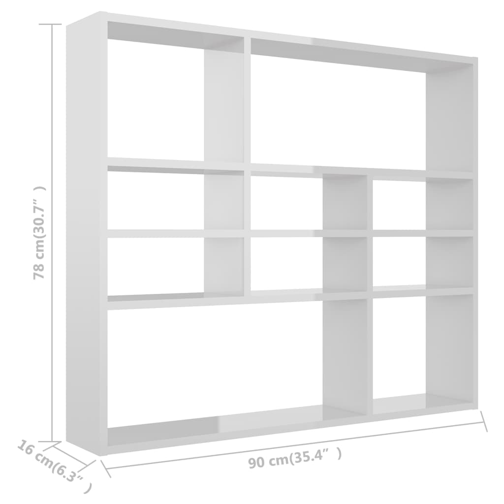 Wall Shelf High Gloss White 90x16x78 cm Engineered Wood