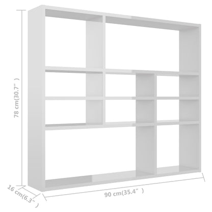 Wall Shelf High Gloss White 90x16x78 cm Engineered Wood