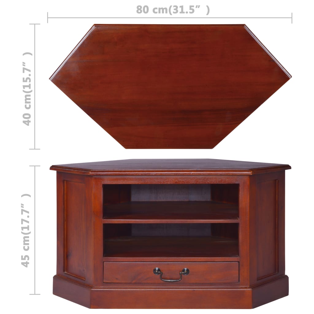 Corner TV Cabinet Classical Brown Solid Mahogany Wood