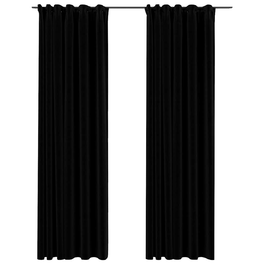 Linen-Look Blackout Curtains with Hooks 2 pcs Black 140x225 cm