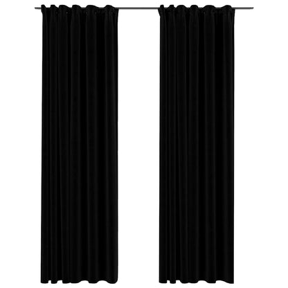 Linen-Look Blackout Curtains with Hooks 2 pcs Black 140x225 cm