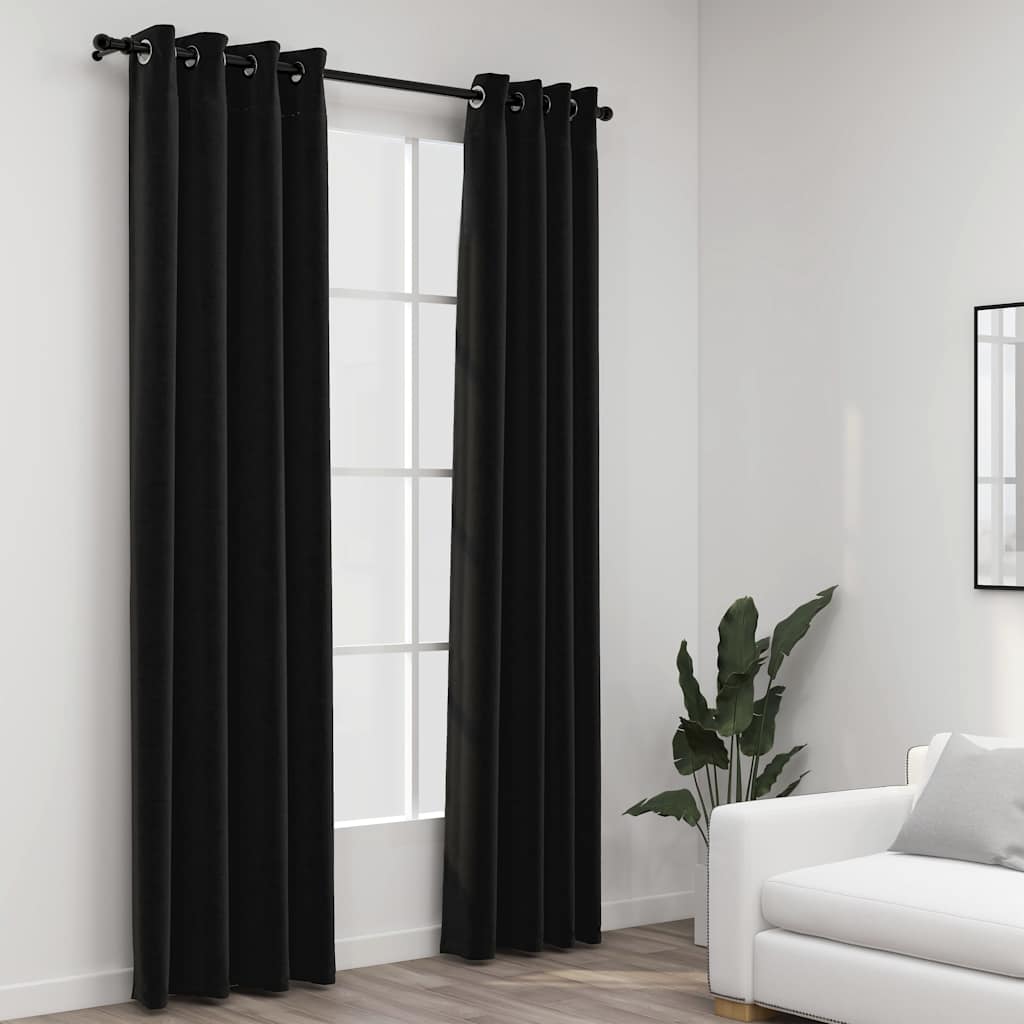 Linen-Look Blackout Curtains 2 pcs Anthracite 140x225cm