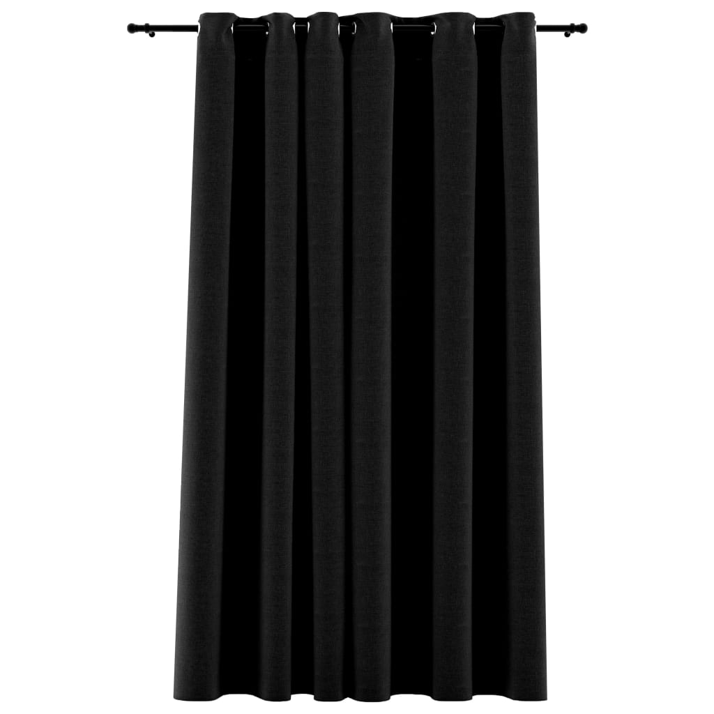 Linen-Look Blackout Curtains with Gromments Anthracite 290x245cm