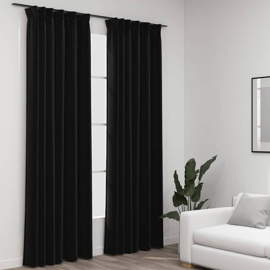 Linen-Look Blackout Curtains with Hooks 2 pcs Anthracite 140x225 cm