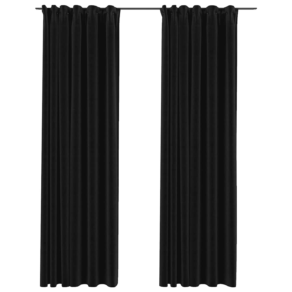 Linen-Look Blackout Curtains with Hooks 2 pcs Anthracite 140x245 cm