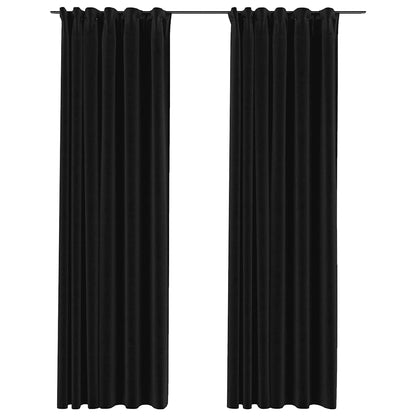 Linen-Look Blackout Curtains with Hooks 2 pcs Anthracite 140x245 cm