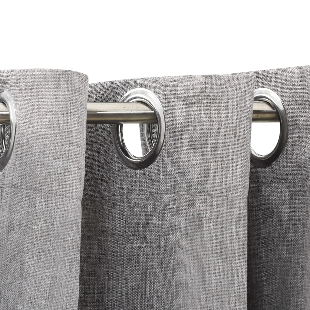 Linen-Look Blackout Curtains with Grommets 2pcs Grey 140x245cm