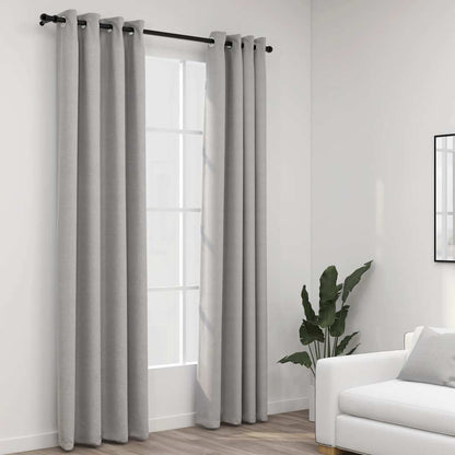 Linen-Look Blackout Curtains with Grommets 2pcs Grey 140x245cm