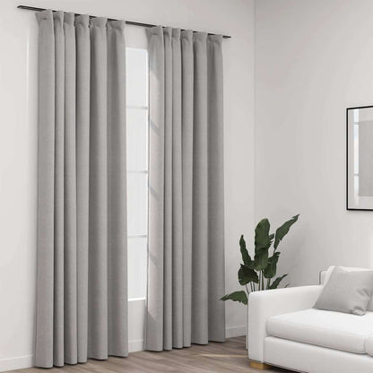 Linen-Look Blackout Curtains with Hooks 2 pcs Grey 140x225 cm