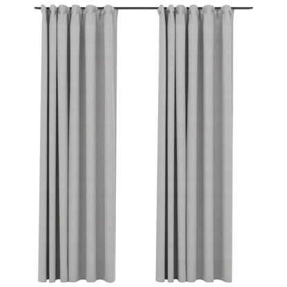 Linen-Look Blackout Curtains with Hooks 2 pcs Grey 140x245 cm