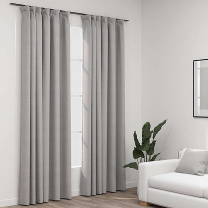 Linen-Look Blackout Curtains with Hooks 2 pcs Grey 140x245 cm