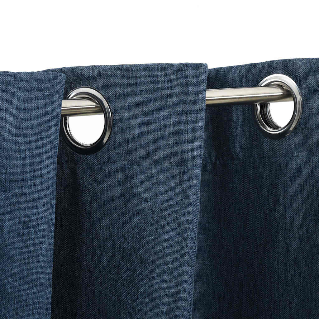 Linen-Look Blackout Curtains with Grommets 2 pcs Blue 140x225cm