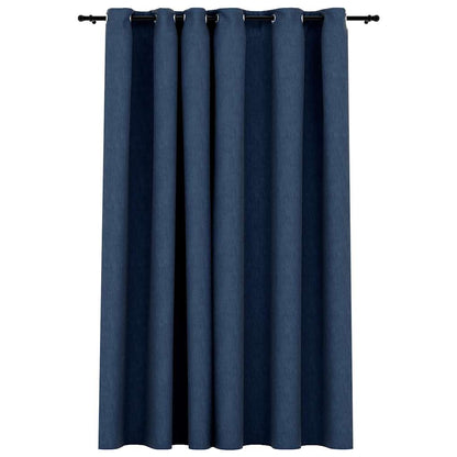 Linen-Look Blackout Curtains with Grommets Blue 290x245cm