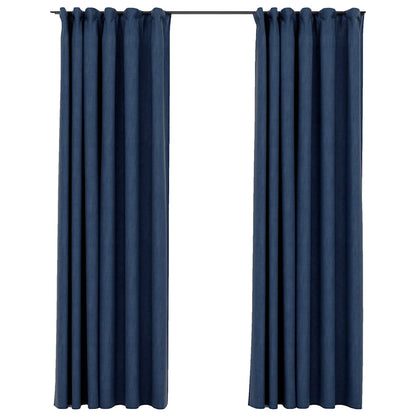 Linen-Look Blackout Curtains with Hooks 2 pcs Blue 140x245 cm